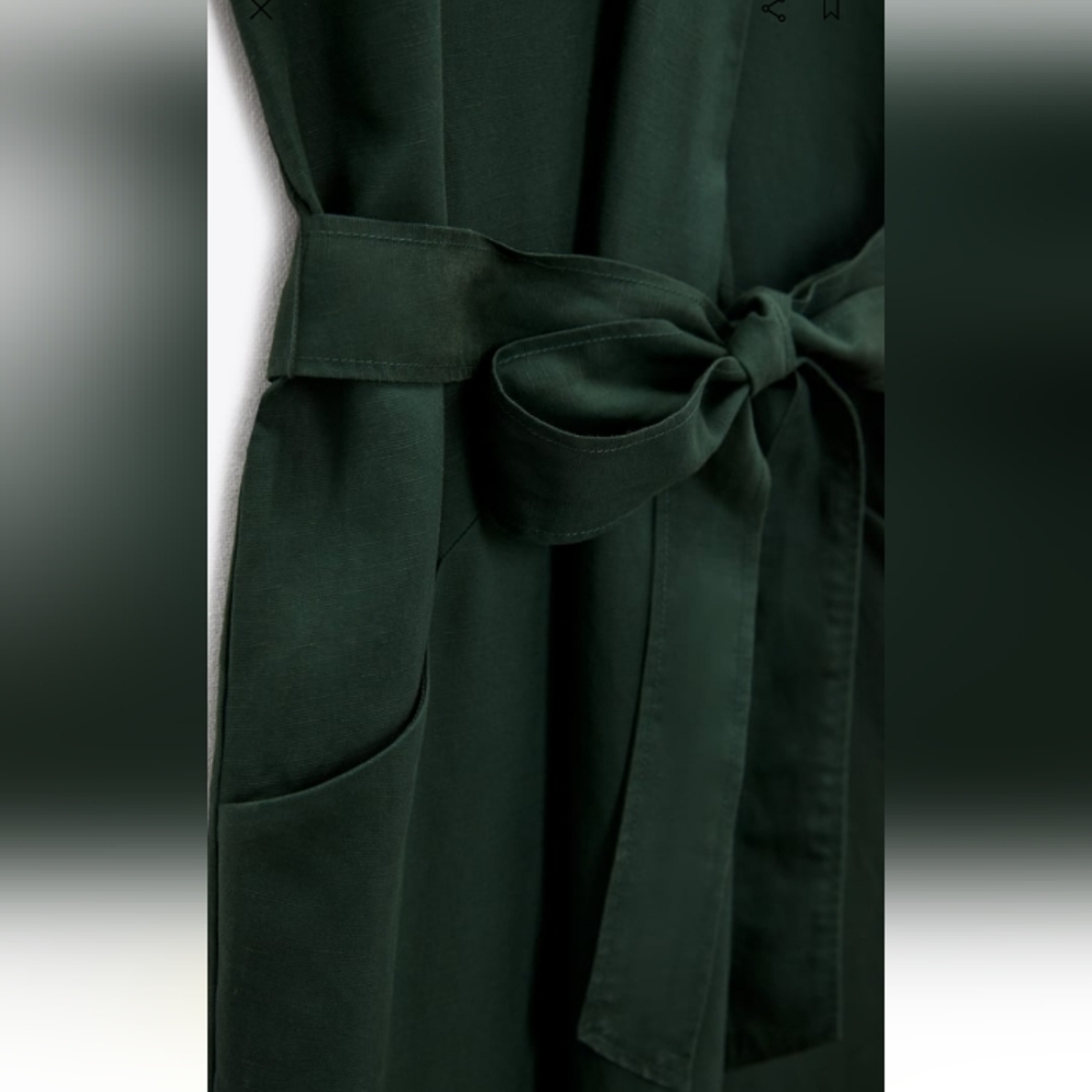 ZARA Belted Midi Linen Blend Dress Sz-XL - Picture 7 of 12